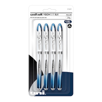 uni-ball Vision Elite Rollerball Pens, Bold Point, Blue/Black Ink, 4/Pack  (67182) | Quill.com