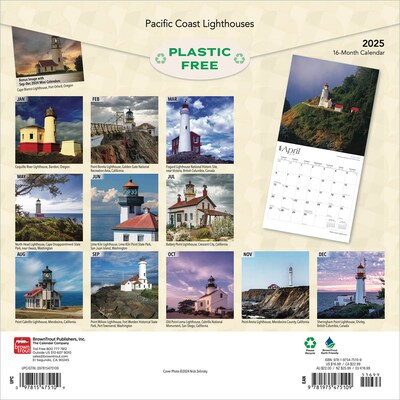 2025 BrownTrout Pacific Coast Lighthouses 12" x 12" Monthly Square Wall Calendar (9781975475109)