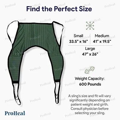 ProHeal Universal Padded Divided Leg Lift U Sling for Patient Lifts, X-Large, Polyester (PHP-30102-NHS)