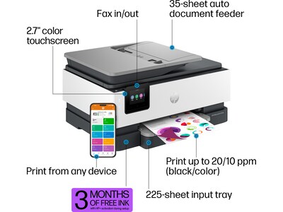 HP OfficeJet Pro 8135e Wireless All-in-One Color Inkjet Printer Scanner Copier, Best for Home Office, 3 months FREE INK (40Q35A)