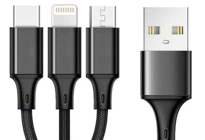 CODi Multi-Charging Braided USB-A Cable with USB-C/Micro USB/Lightning Connectors, Black (A10168)