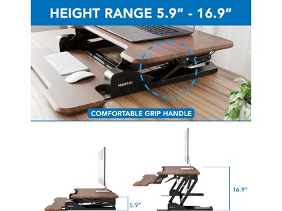 Mount-It! 30"W Manual Rectangular Adjustable Standing Desk Converter, Dark Walnut Woodgrain (MI-15006S)