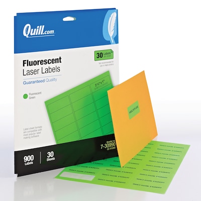 Quill Brand® Laser Address Labels, 1 x 2-5/8, Fluorescent Green, 900 Lables (Comparable to Avery 5