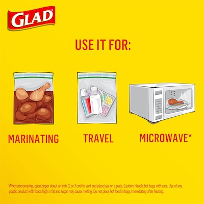 Glad Zipper Storage Bags, Quart, 25/Box (55052)