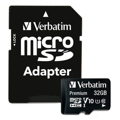 Verbatim Premium 32GB microSDHC Memory Card with Adapter, Class 10, UHS-I, V10 (44083)