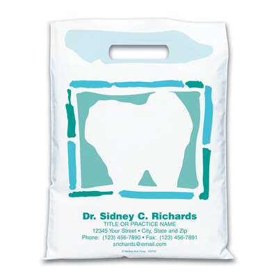 Medical Arts Press® Dental Personalized Large 2-Color Supply Bags; 9 x 13, Tooth w/Border, 100 Bags