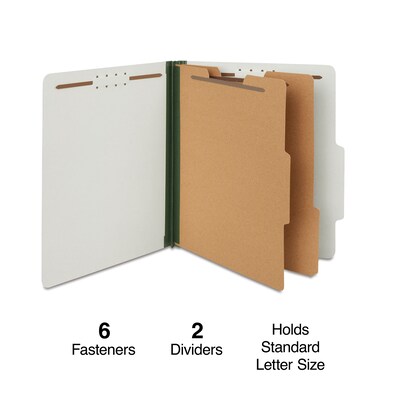 Quill Brand® Recycled Pressboard Classification Folders, 2-Partitions, 6-Fasteners, Letter, Gray, 15/Box (761902)