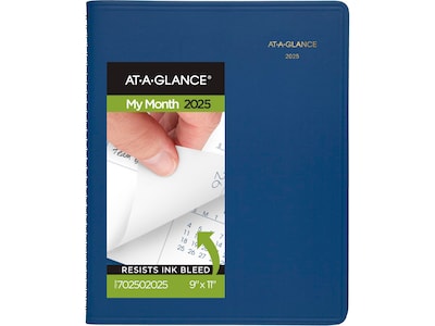 2025-2026 AT-A-GLANCE 9" x 11" Monthly Planner, Faux Leather Cover, Blue (70-250-20-25)