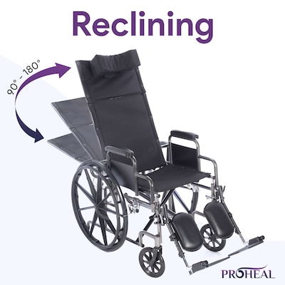 ProHeal Chariot Reclining 24 Wheelchair, Headrest Support w/ Removable Desk Arms, 450 lb. Capacity,