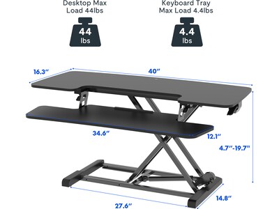 FlexiSpot M7 Series 40"W Manual Rectangular Adjustable Standing Desk Converter, Black (M7-E-40B)