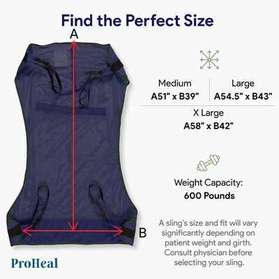 ProHeal Universal Full Body Lift Sling, Large, 55" x 43", Solid Fabric Polyester (ProHeal-30113)