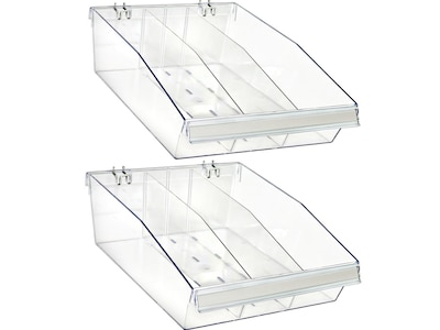 Azar 5.75 x 11.75 Pegboard 3-Compartment Large Deep Bin Tray, Clear, 2/Pack (556134-L-DIV-2PK)