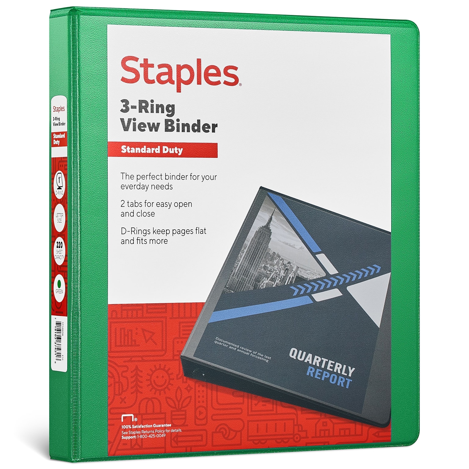 Staples® Standard 1 3 Ring View Binder with D-Rings, Green (58652)