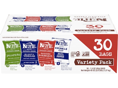 Kettle Gluten Free Potato Chips Variety Pack, 45 oz., 30 Bags/Carton (109402)