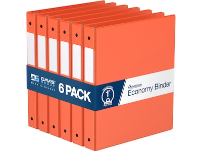 Davis Group Premium Economy 1 3-Ring Non-View Binders, Orange, 6/Pack (2311-19-06)