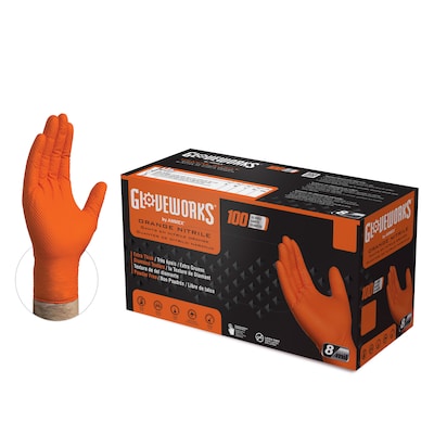 Gloveworks GWON Nitrile Gloves, Large, Orange, 100/Box, 10 Boxes/Carton (GWON46100XX)