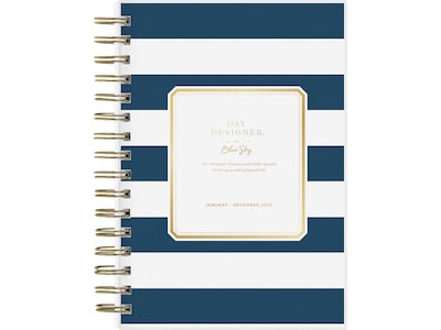 2025 Blue Sky Day Designer Rugby Stripe 5 x 8 Daily & Monthly Planner, Plastic Cover, Navy/White (