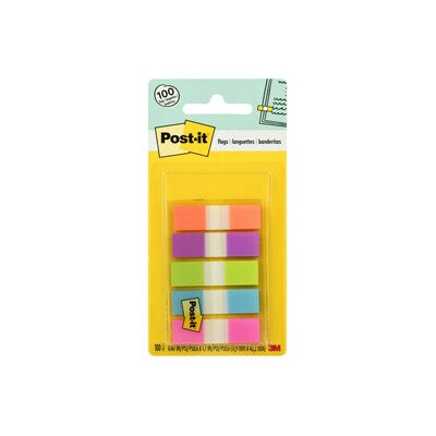 Post-it® Flags, 0.5 Wide, Assorted Bright Colors, 100 Flags/Pack (683-5CB2)