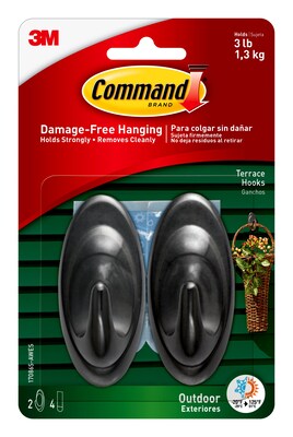 Command  Medium Terrace Hooks, 3 lb., Slate, 2/Pack (17086S-AWES)