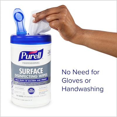 PURELL Professional Disinfecting Wipes, Fresh Citrus Scent, 110 Wipes/Container, 6/Carton (9342-06)