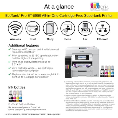 Epson EcoTank Pro ET-5850 Wireless Color Inkjet All-in-One Printer  (C11CJ29201) with 2 Year Unlimite | Quill.com