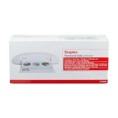 Staples Thermal & Cold Laminator, 9.5" Width, White (5738801/5738802)