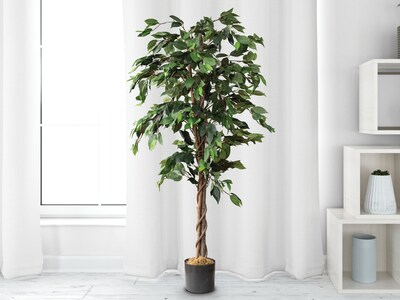 Forever Leaf 60" Artificial Ficus Silk Tree in Black Pot (FEV-FIC60)