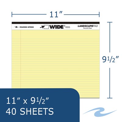 Roaring Spring Wide Notepad, 11 x 9.5, College Ruled, 20 lb. Heavyweight Paper, Yellow, 40 Sheets/