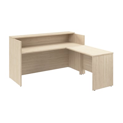 Bush Business Furniture Arrive 72W L Shaped Reception Desk with Shelf, Natural Elm (ARV006NE)
