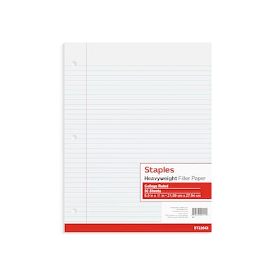Staples® College Ruled Filler Paper, 8.5 x 11, 50 Sheets/Pack (ST22643D)