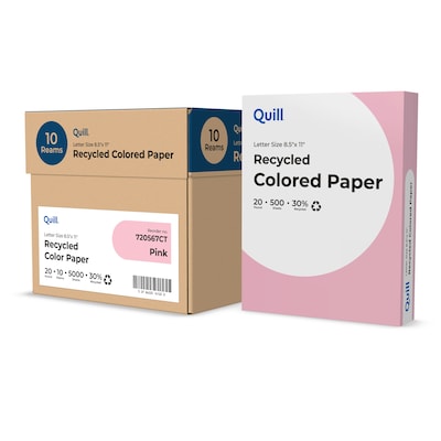 Quill Brand® 30% Recycled Colored Multipurpose Paper, 20 lbs., 8.5 x 11, Pink, 500 Sheets/Ream, 10