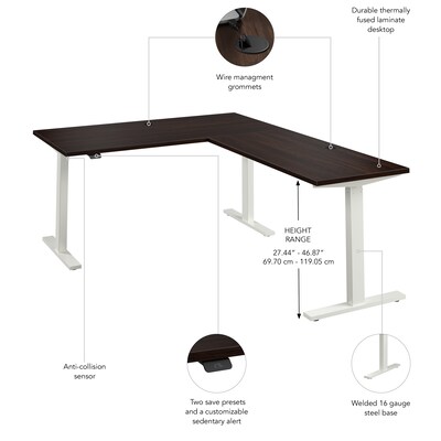 Bush Business Furniture Move 60 Series 60"W L Shaped Adjustable Standing Desk, Black Walnut (M6SL6078BWWK)