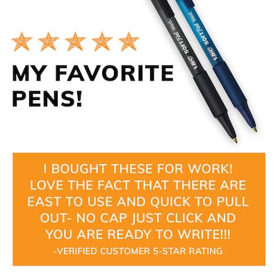 BIC Soft Feel Retractable Ballpoint Pens, Medium Point, Blue Ink, Dozen  (SCSM11BLU) | Quill.com