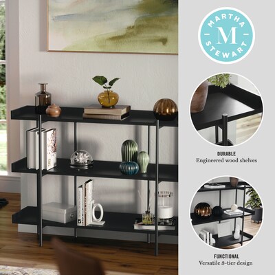 Martha Stewart Emmett 35 3-Shelf Storage Display Unit Bookcase, Black Engineered Wood/Oil-Rubbed Br