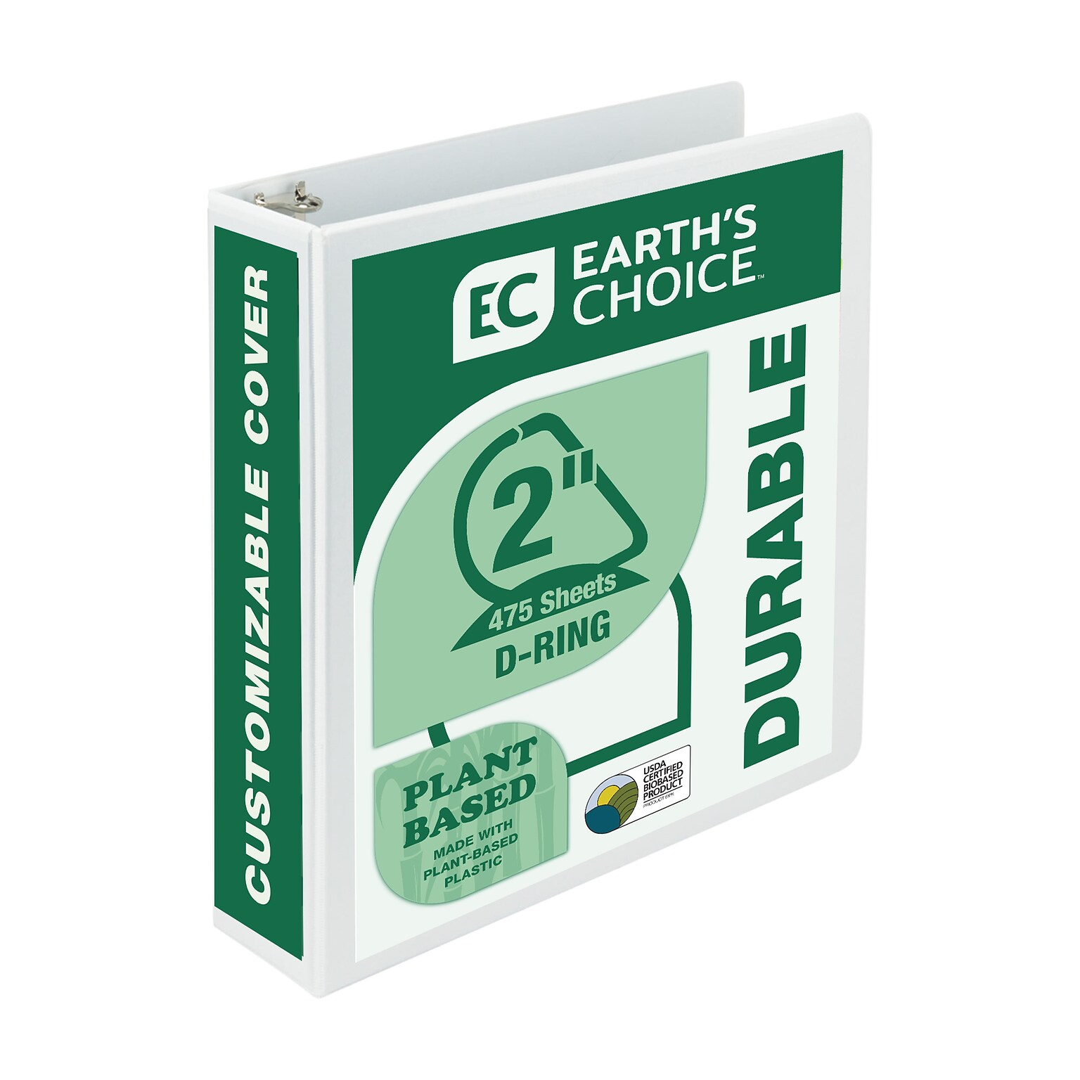 Samsill Earths Choice Plant-Based  Durable 2 View Binders, D-Ring, Made in USA, White (16967)