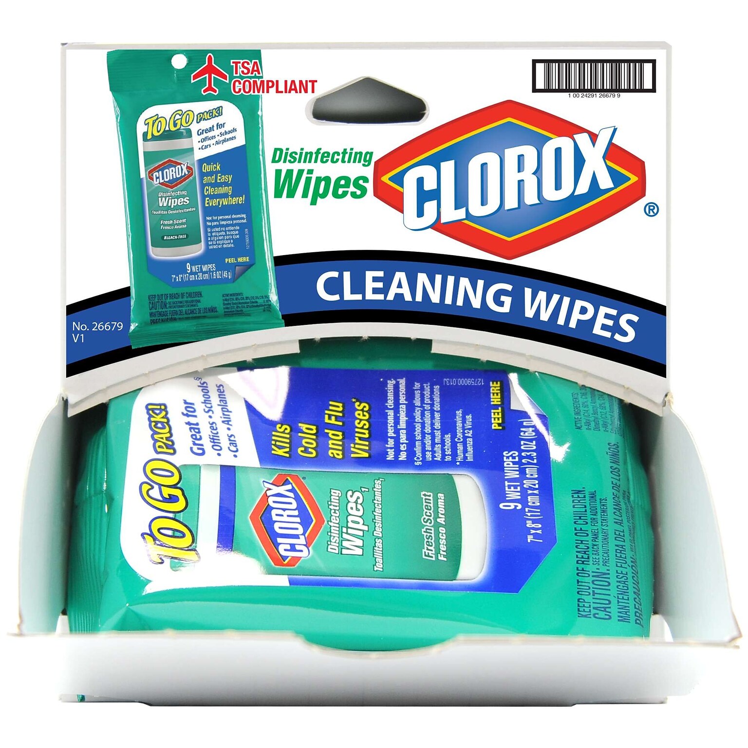 Clorox To Go Fresh Scent Disinfecting Wipes, 9 Wipes/Pack, 9 Packs/Dispensit Box, 12 Dispensit Boxes/Carton