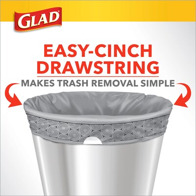 Glad Medium Drawstring Trash Bags with Clorox, 8 Gallon, Grey, Lemon Fresh Bleach Scent, 26/Box(79316)