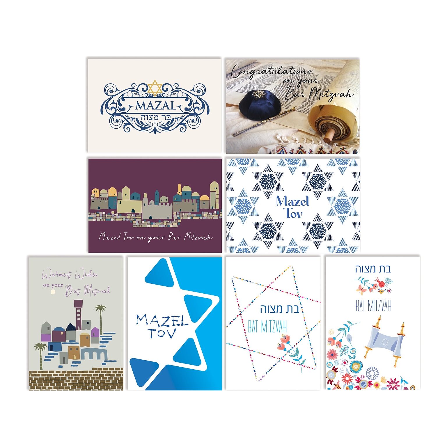 Better Office Jewish Celebration Cards with Envelopes, 5 x 7, Assorted Colors, 36/Pack (64626-36PK)