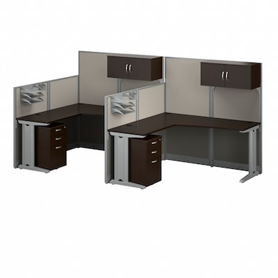 Bush Business Furniture Office in an Hour 63H x 129W 2 Person F-Shaped Cubicle Workstation, Mocha