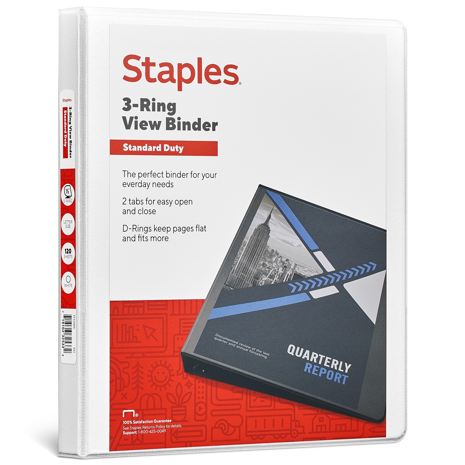 Staples® Standard 1/2 3 Ring View Binder with D-Rings, White (26426-CC)