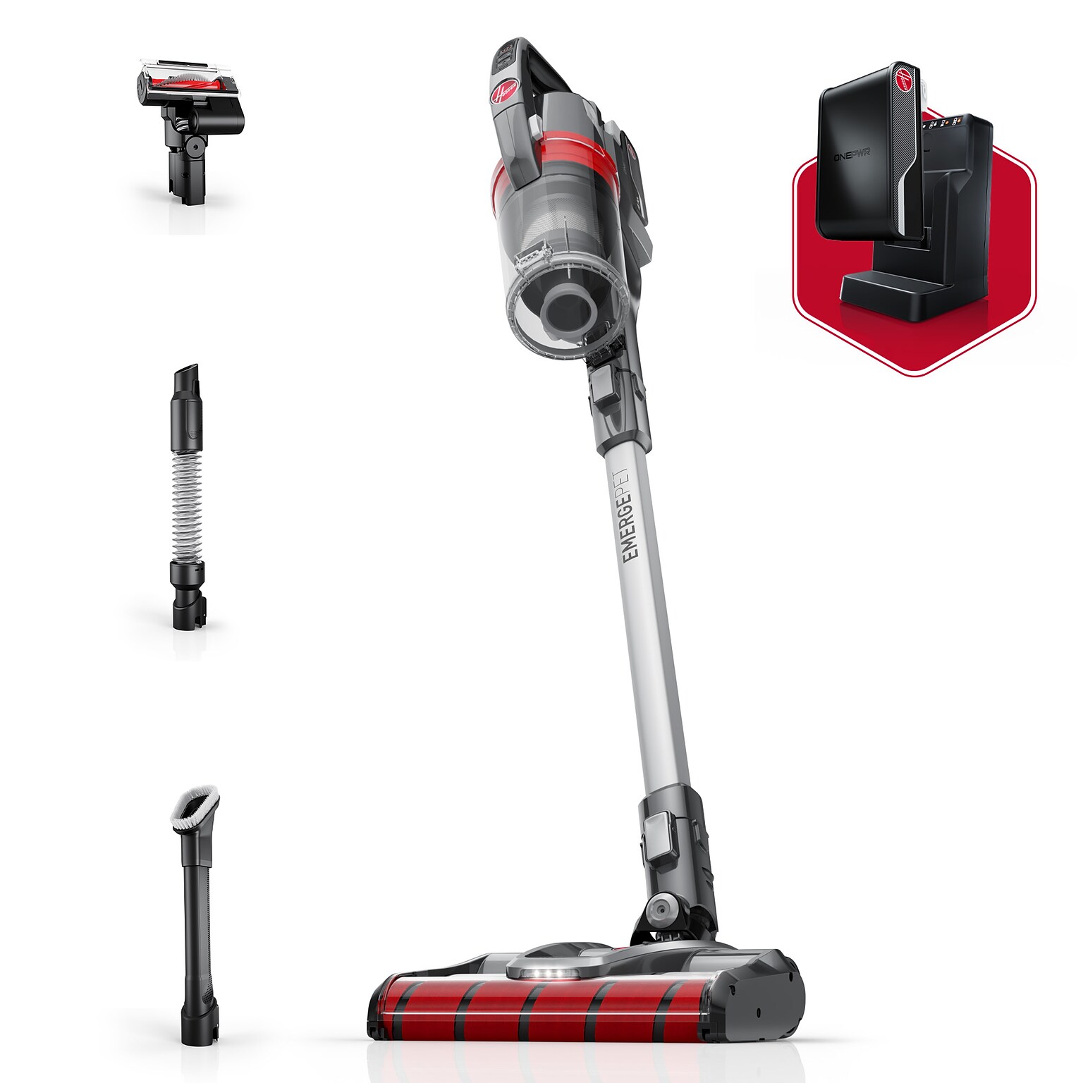 Hoover ONEPWR Emerge Pet Cordless Stick Vacuum Cleaner with All-Terrain Dual Brush Roll Nozzle, Gray (BH53602V)