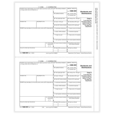 ComplyRight 2024 1099-DIV Tax Form, 1-Part, 2-Up, Payer Copy C, 50/Pack (513250)