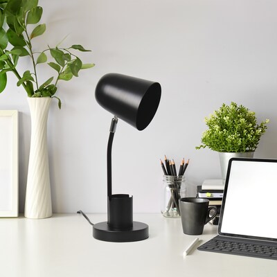 Simple Designs 15.75" Sleek Essentials Metal Table Desk Lamp with Compartment, Black (LT2128-BLK)