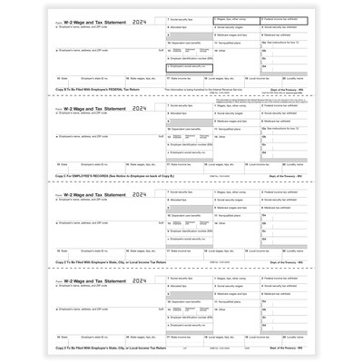 ComplyRight 2024 W-2 Tax Form, 4-Part, 4-Up, Employee Copy, 50/Pack (520650)