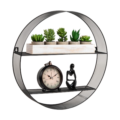 Mind Reader 2-Shelf Metal Wall Decor Circular Floating Shelves, 18 x 4 x 18, Black (WALLCIR-BLK)