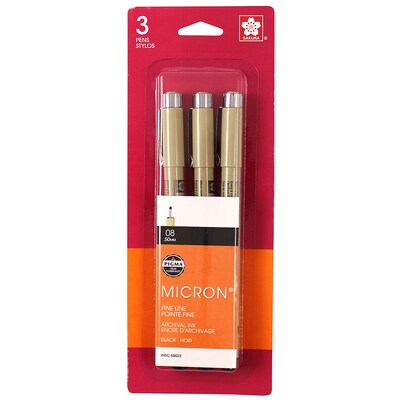 Sakura Pigma Micron Pen, Fineliner, Black Ink, 3/Bundle (SAK50023-3)