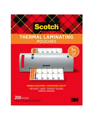 Scotch Thermal Laminating Pouches, Letter Size, 3 Mil, 200/Pack (TP3854-200)