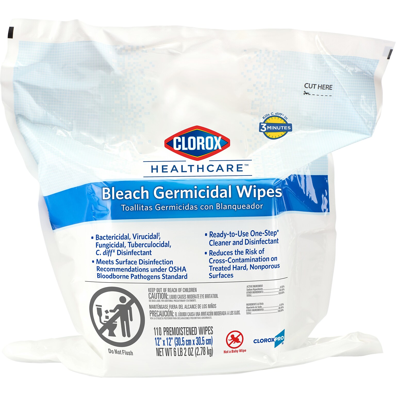 Clorox Healthcare Bleach Germicidal Wipes Refill, 110 Count Pouch (30359)