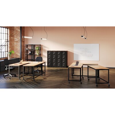 Space Solutions Ready-to-assemble 48" Wide Mobile Metal Desk with Laminate Top, Black/Maple (24971)