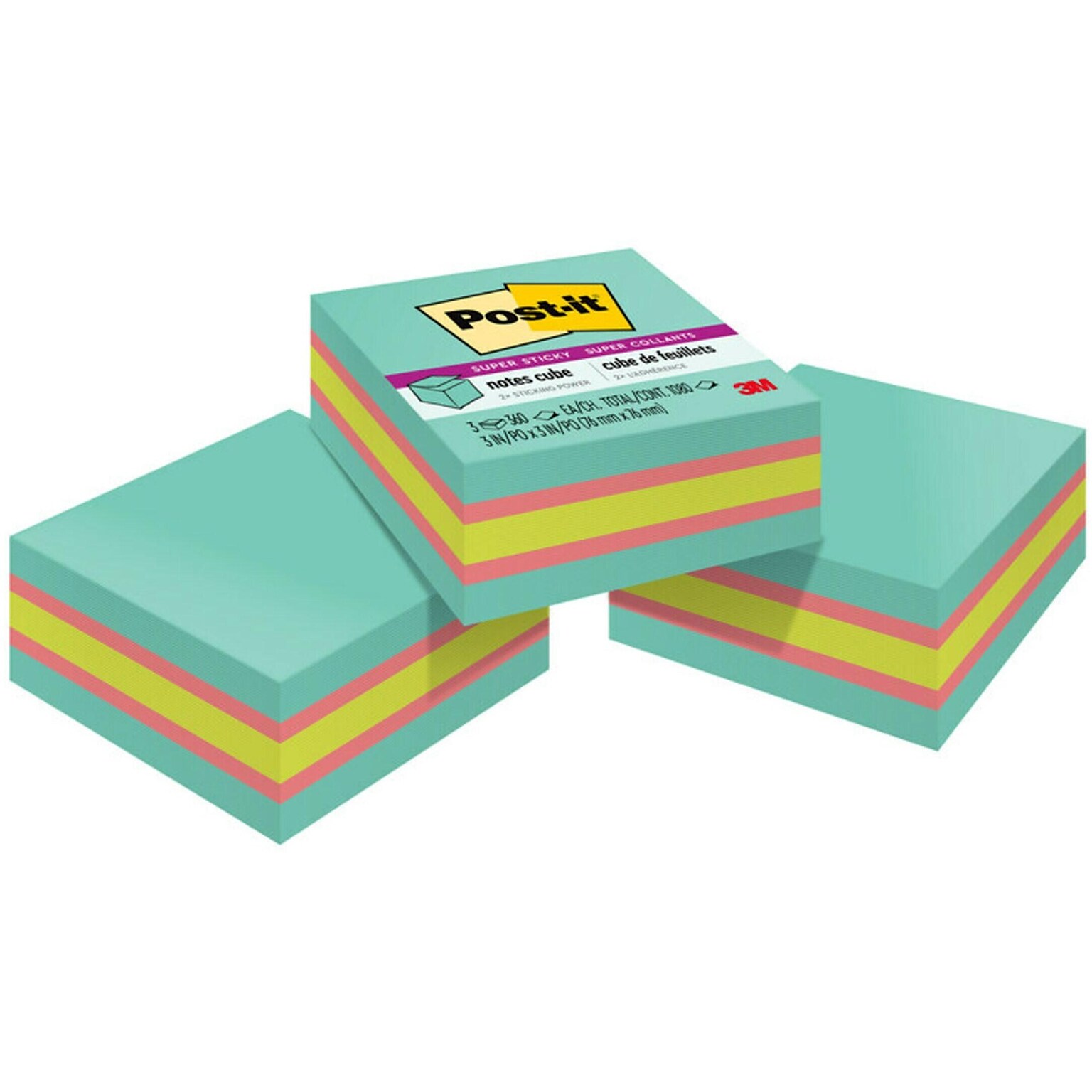 Post-it Super Sticky Notes, 3 x 3, Assorted Colors, 360 Sheet/Pad, 3 Pads/Pack (2027SSAFG-3PK)